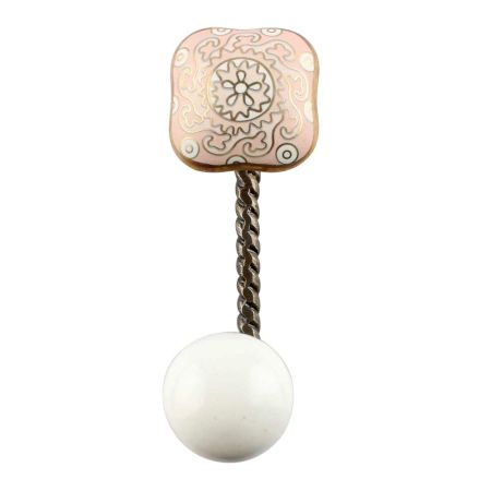 Pink Square Ceramic Wall Hooks in Antique Fitting